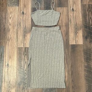 Beige striped maxi dress set